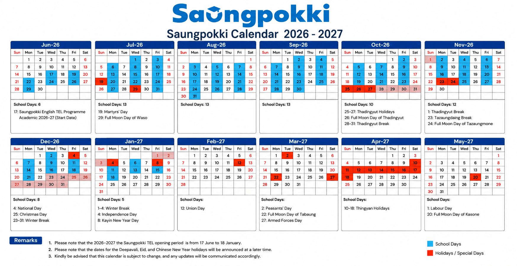 Saungpokki calendar
